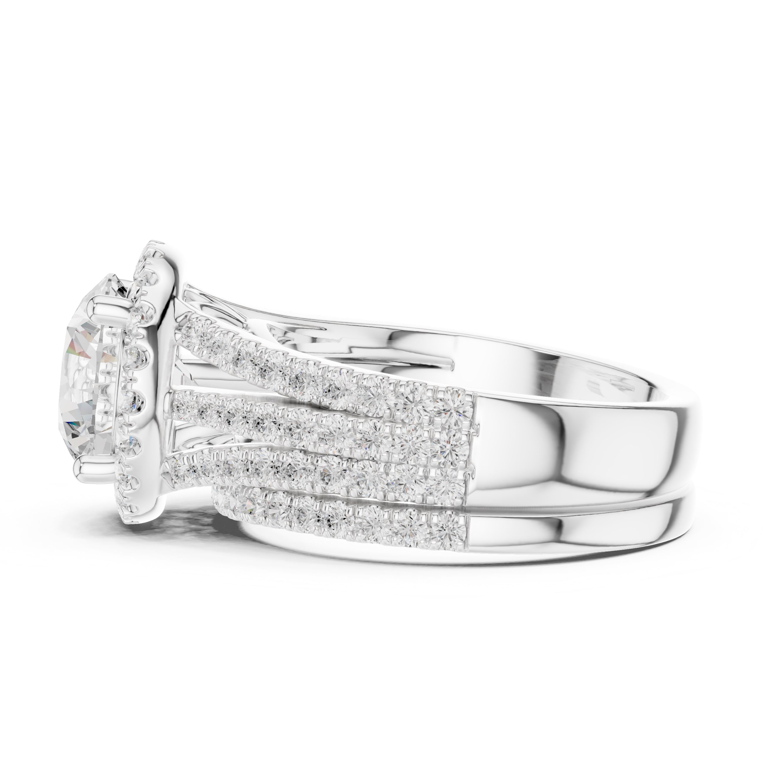 2.50 ct Round Triple-Row Poinsettia Halo Ring 2.5ct White Gold