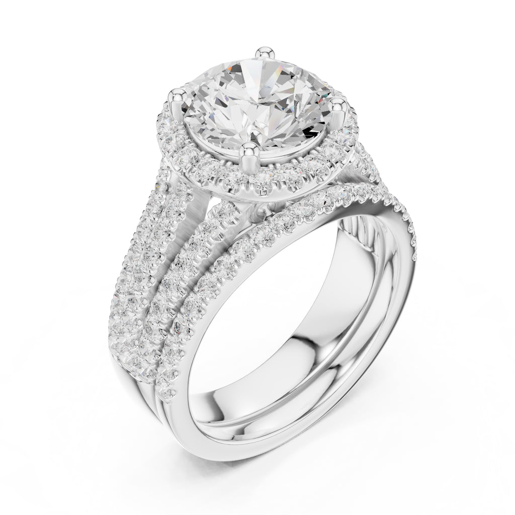 2.50 ct Round Triple-Row Poinsettia Halo Ring 2.5ct White Gold