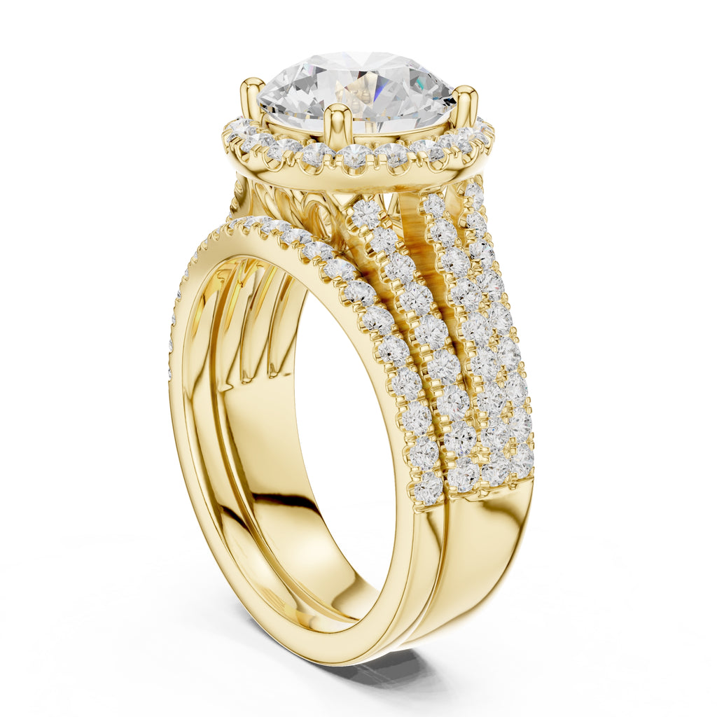 2.50 ct Round Triple-Row Poinsettia Halo Ring 2.5ct Yellow Gold