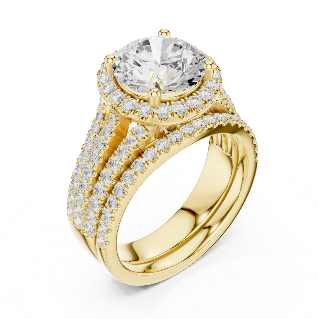2.50 ct Round Triple-Row Poinsettia Halo Ring 2.5ct Yellow Gold