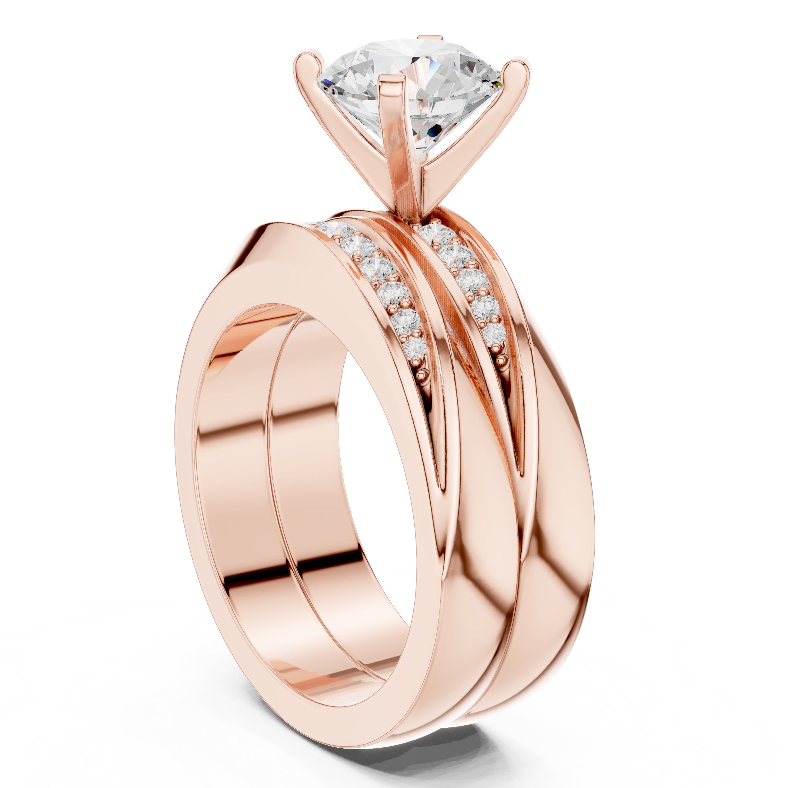 1.50 ct Round Bridal Ring Set 1.5ct Rose Gold