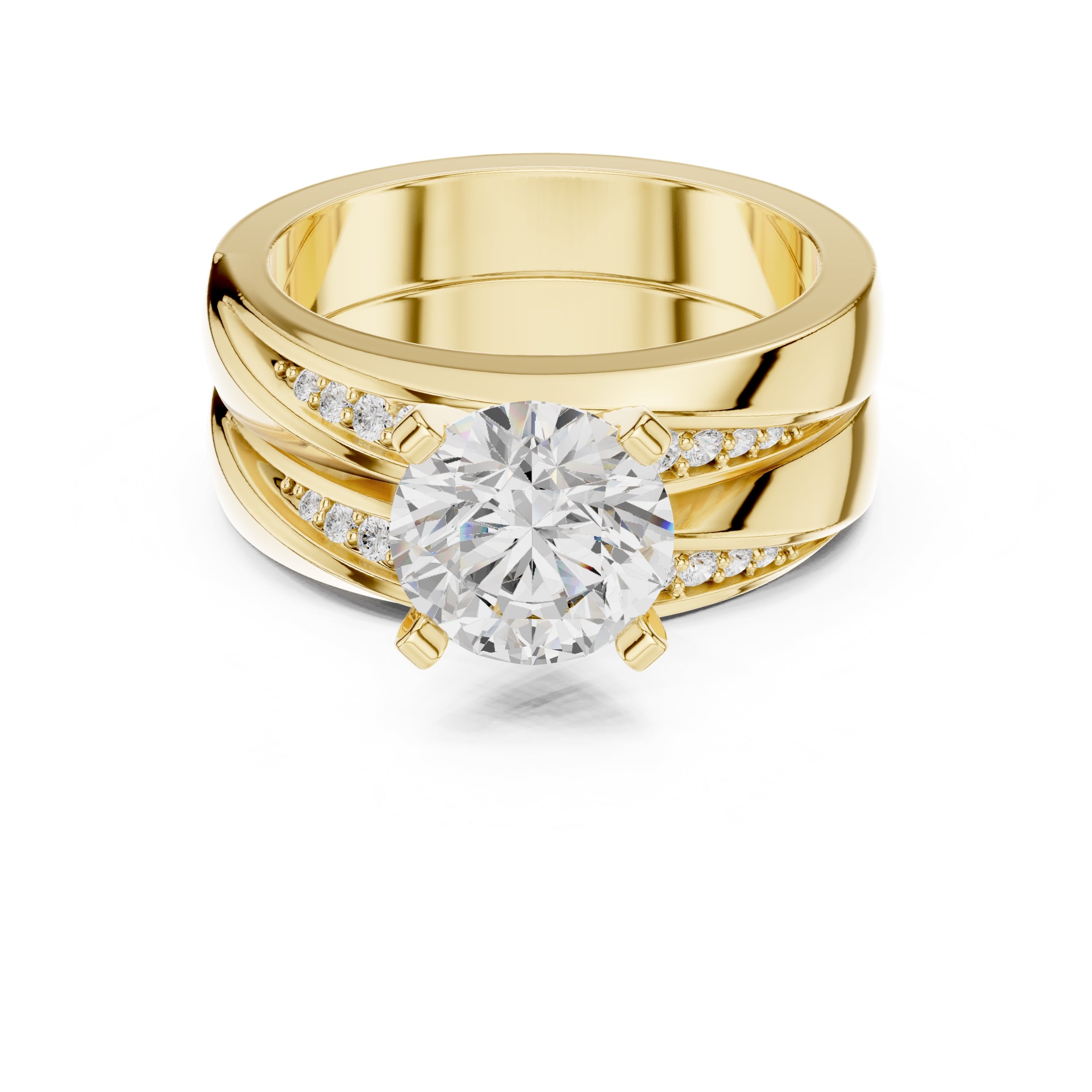 1.50 ct Round Bridal Ring Set 1.5ct Yellow Gold