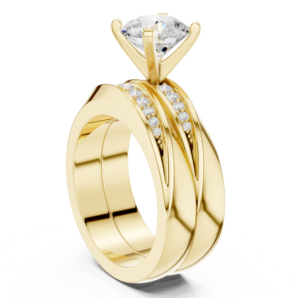 1.50 ct Round Bridal Ring Set 1.5ct Yellow Gold