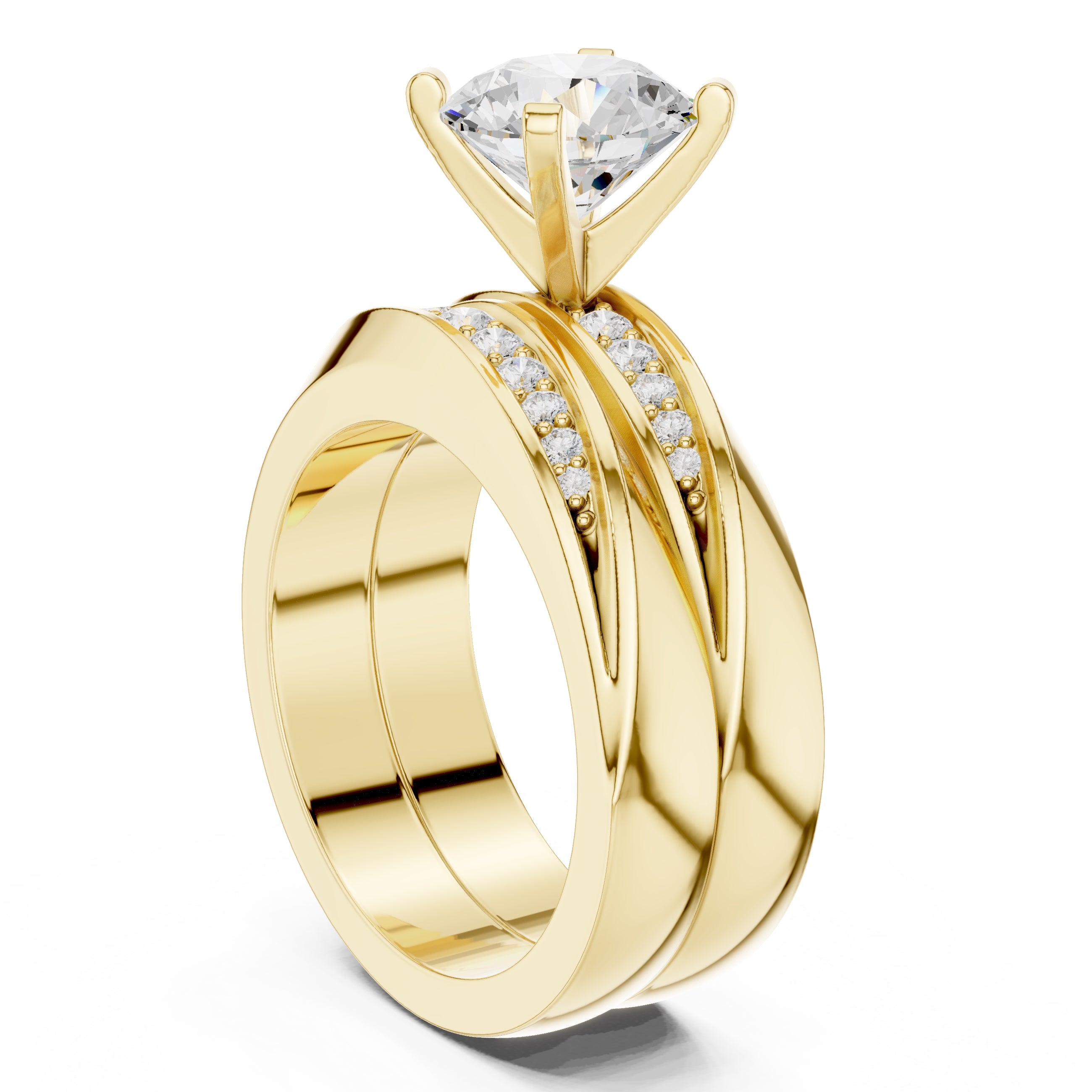 1.50 ct Round Bridal Ring Set 1.5ct Yellow Gold