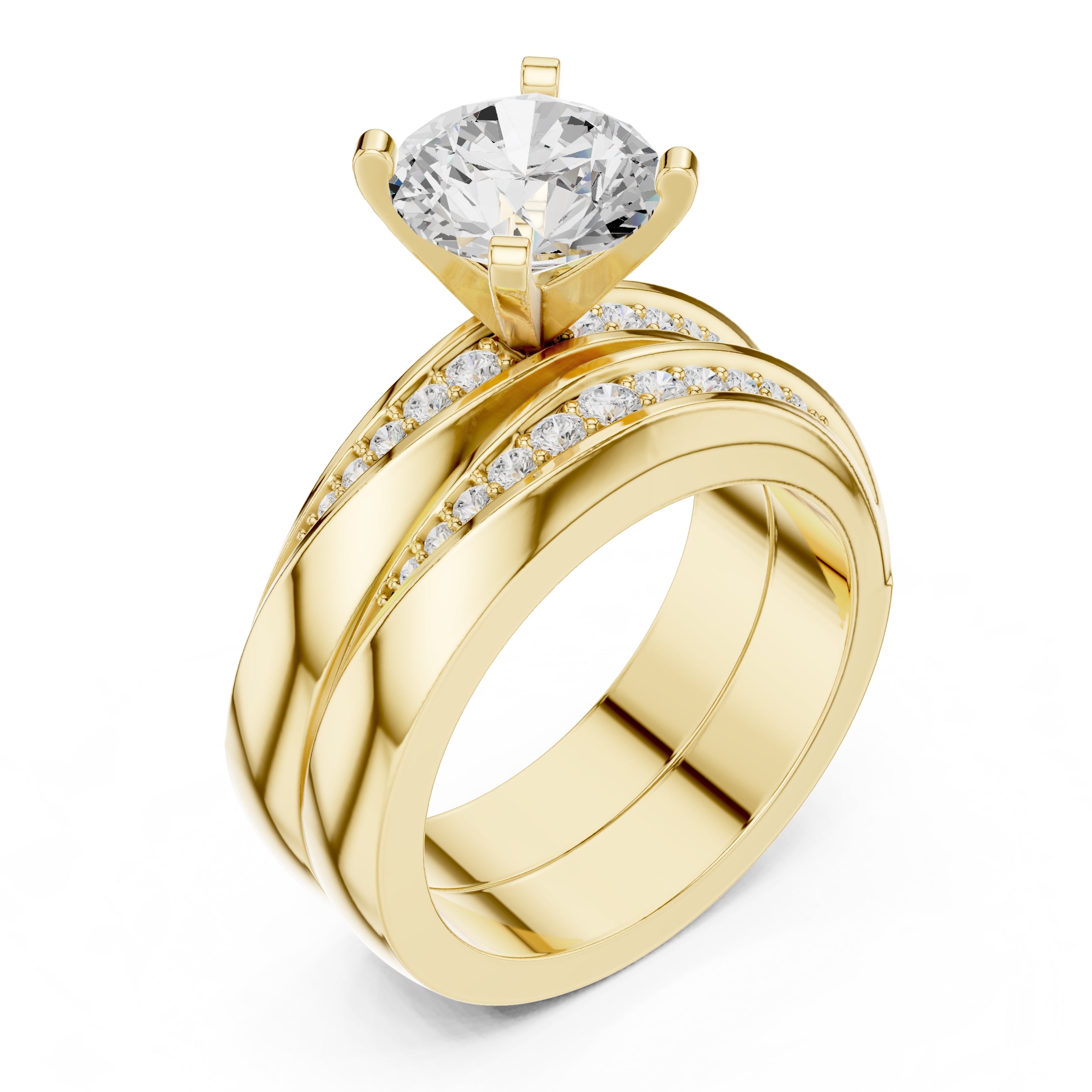 1.50 ct Round Bridal Ring Set 1.5ct Yellow Gold