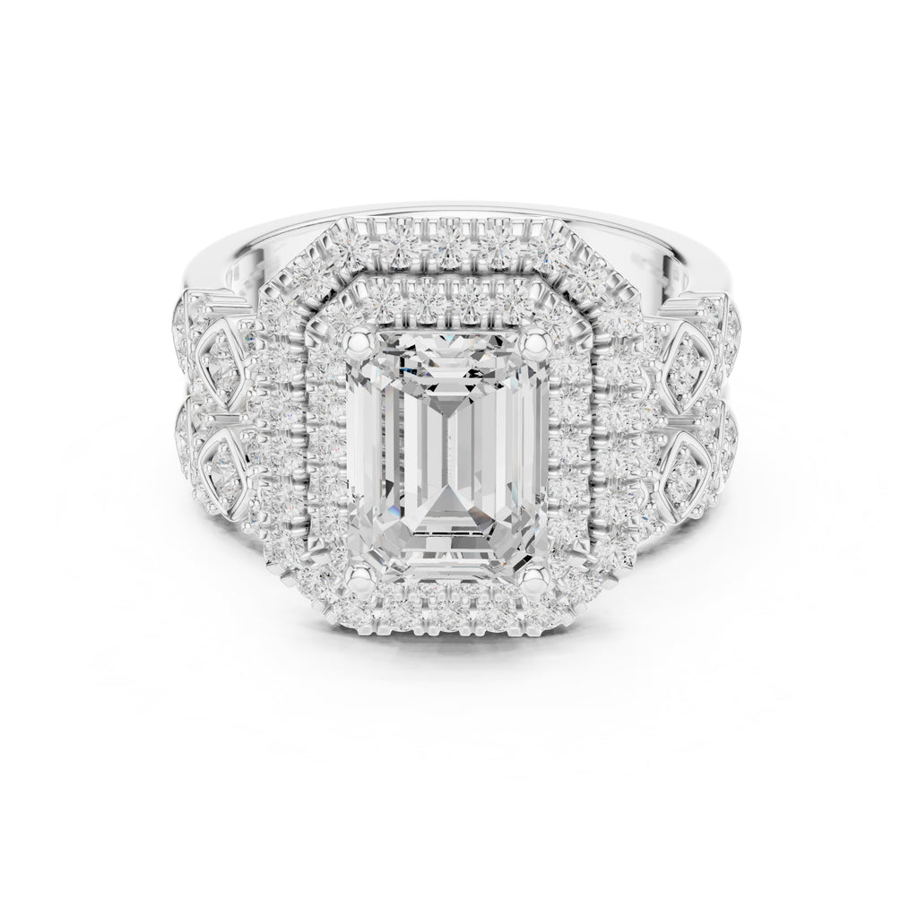 2.00 ct Emerald Cut Double Halo Bridal Set 2ct White Gold