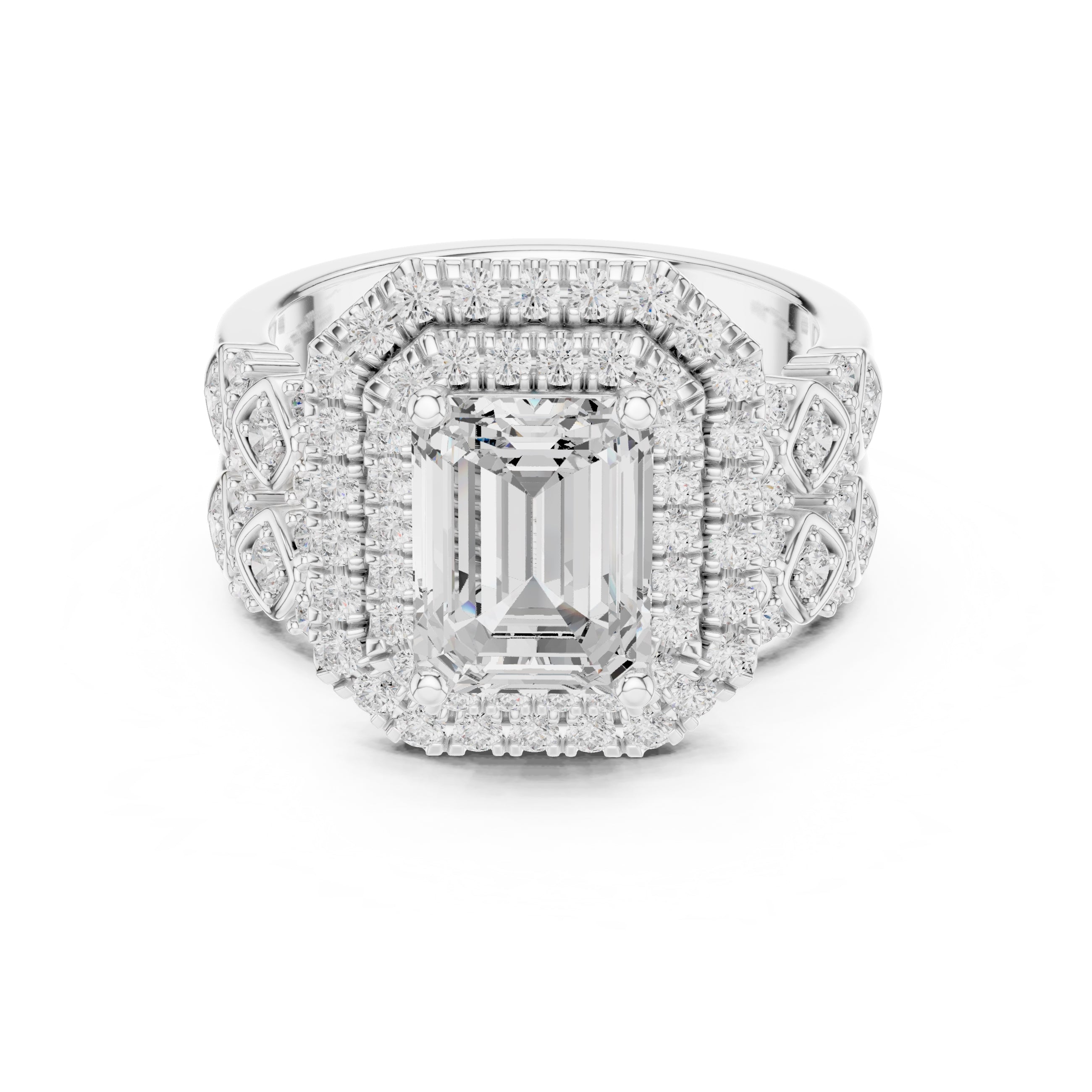 2.00 ct Emerald Cut Double Halo Bridal Set 2ct White Gold