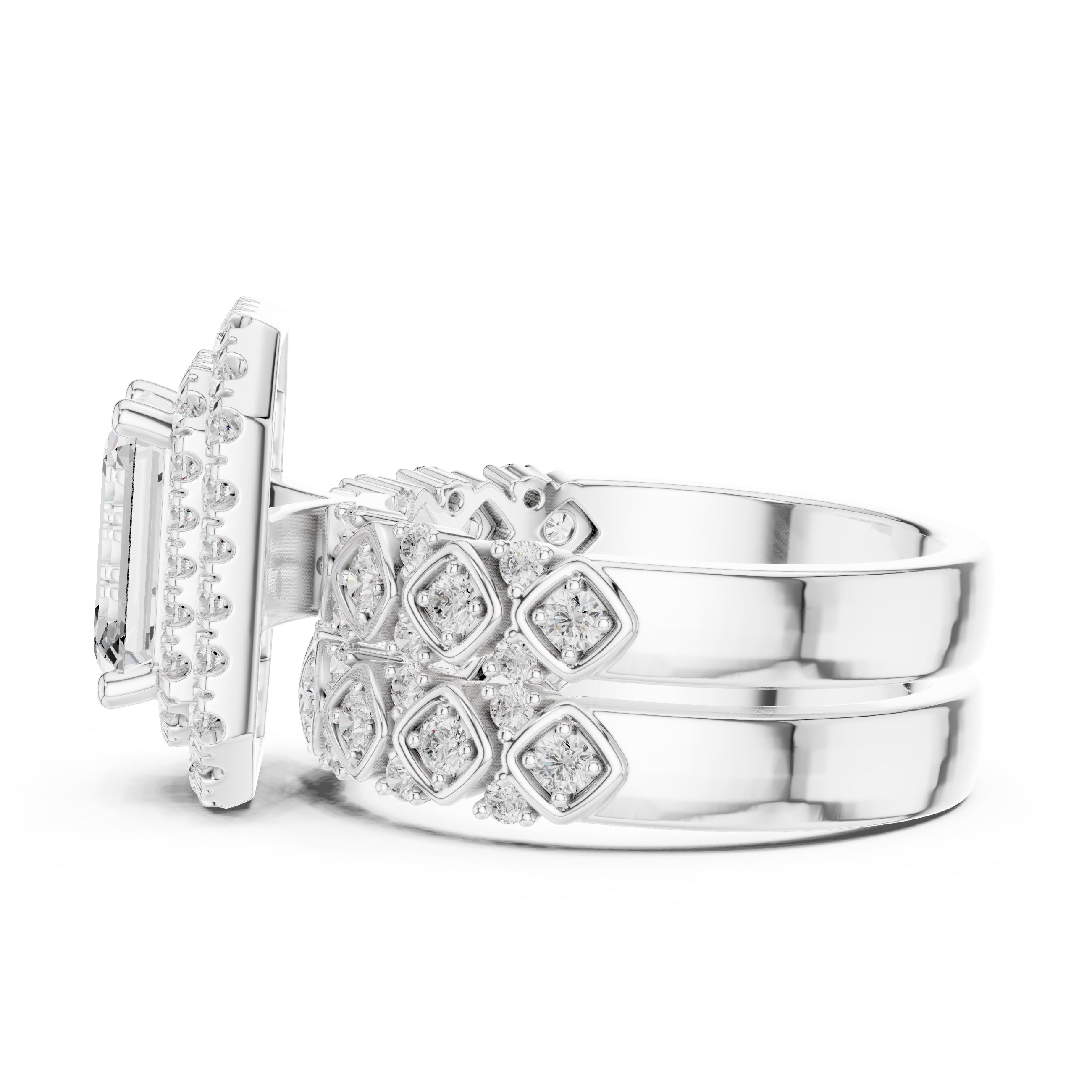 2.00 ct Emerald Cut Double Halo Bridal Set 2ct White Gold