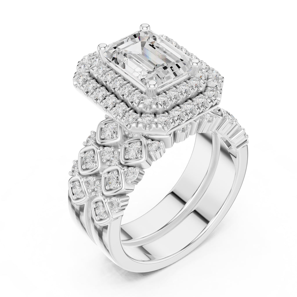 2.00 ct Emerald Cut Double Halo Bridal Set 2ct White Gold