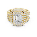 2.00 ct Emerald Cut Double Halo Bridal Set 2ct Yellow Gold