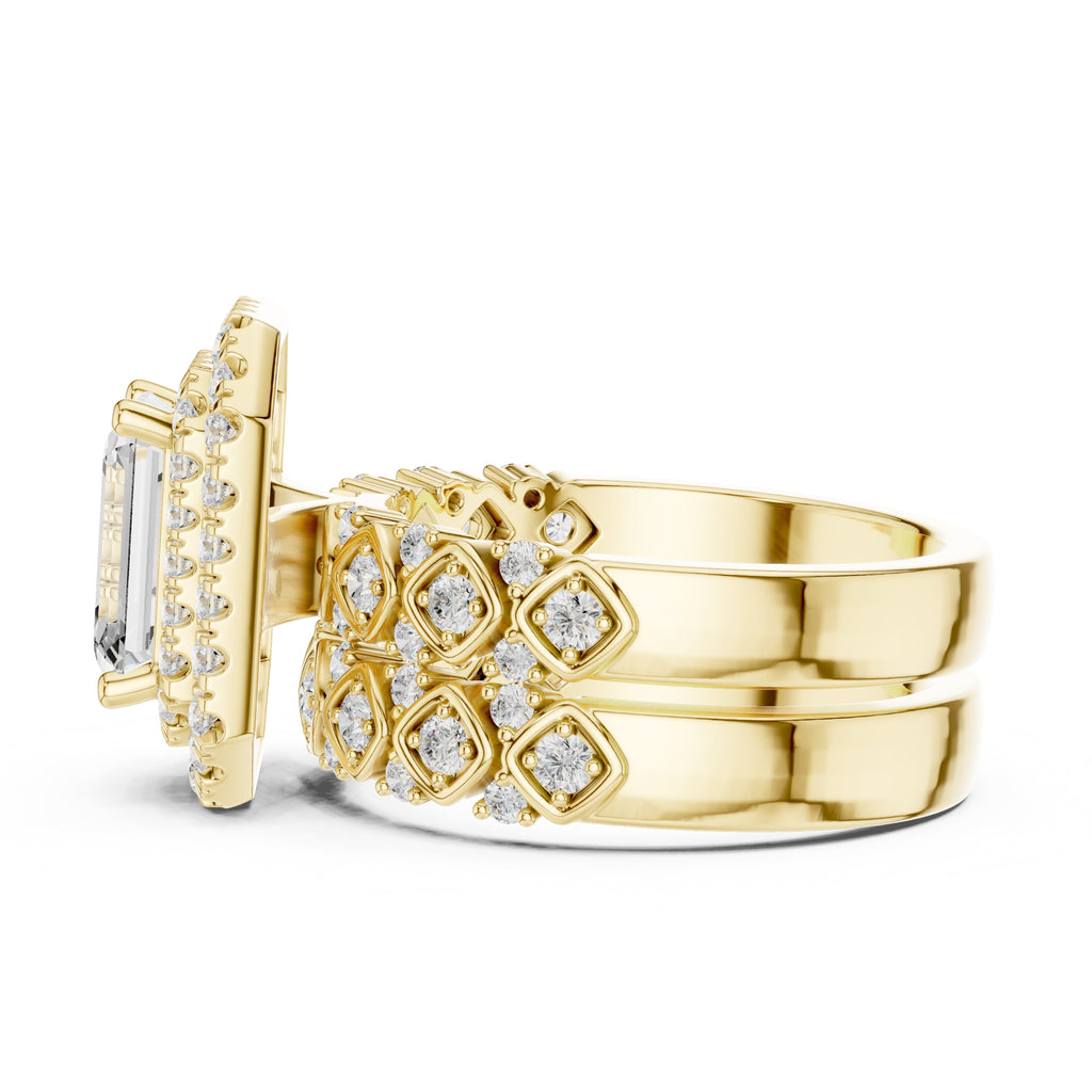 2.00 ct Emerald Cut Double Halo Bridal Set 2ct Yellow Gold