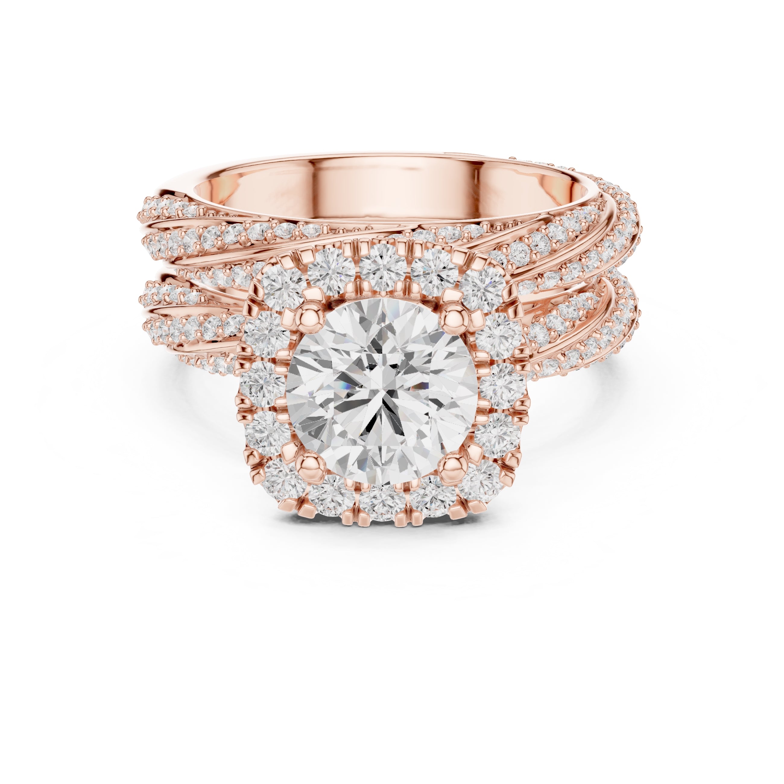 1.50 ct Round Halo Bridal Set 1.5ct Rose Gold