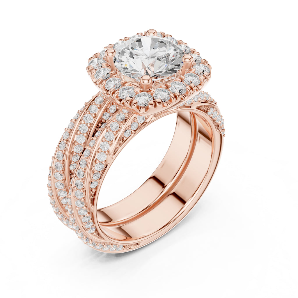 1.50 ct Round Halo Bridal Set 1.5ct Rose Gold