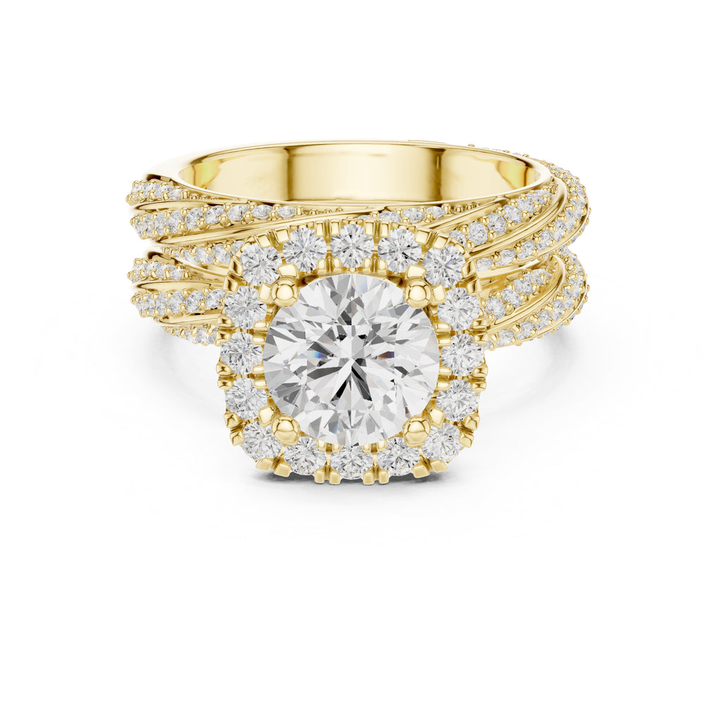 1.50 ct Round Halo Bridal Set 1.5ct Yellow Gold