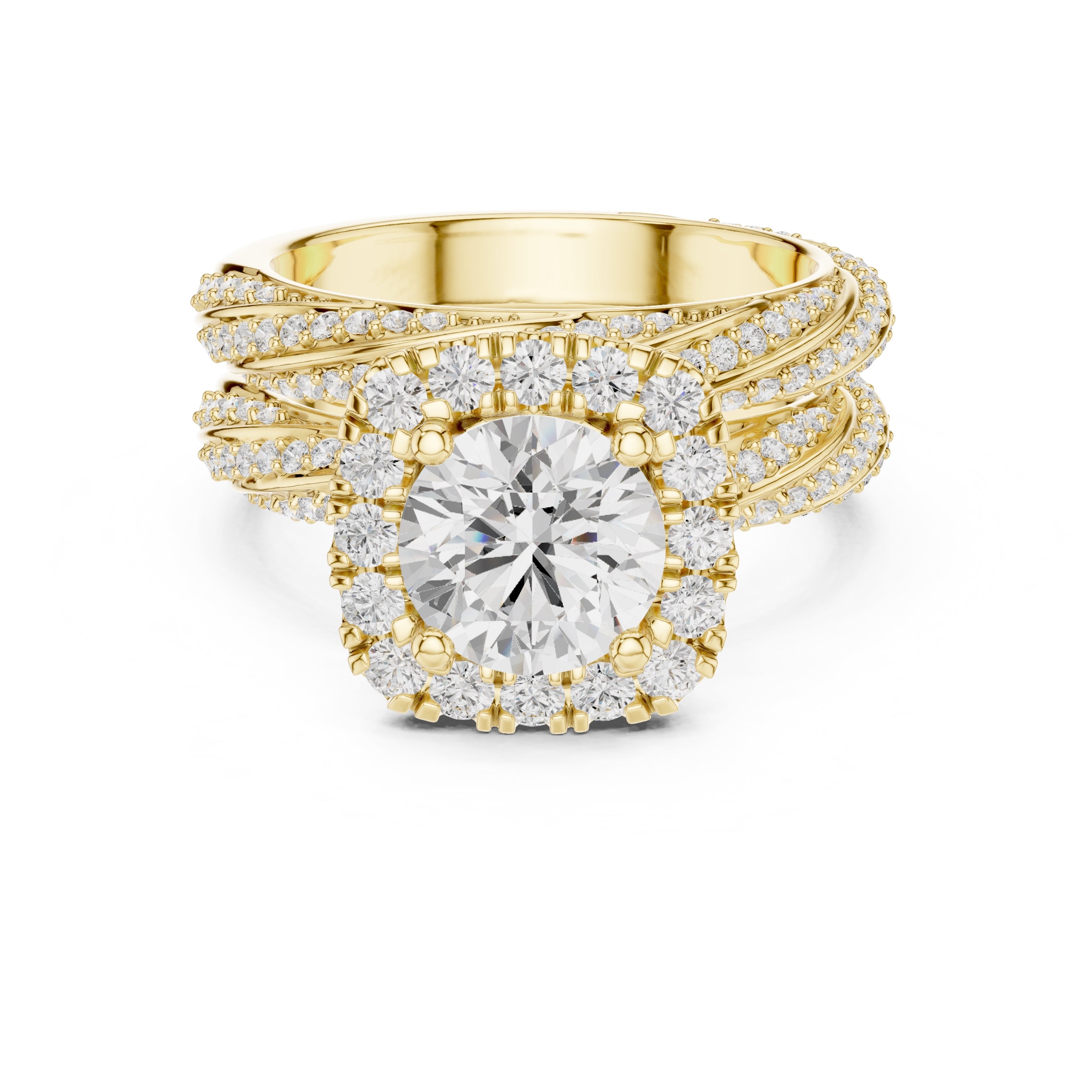 1.50 ct Round Halo Bridal Set 1.5ct Yellow Gold
