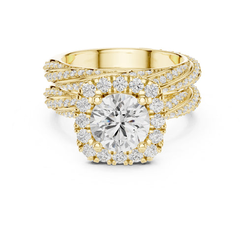 1.50 ct Round Halo Bridal Set 1.5ct Yellow Gold