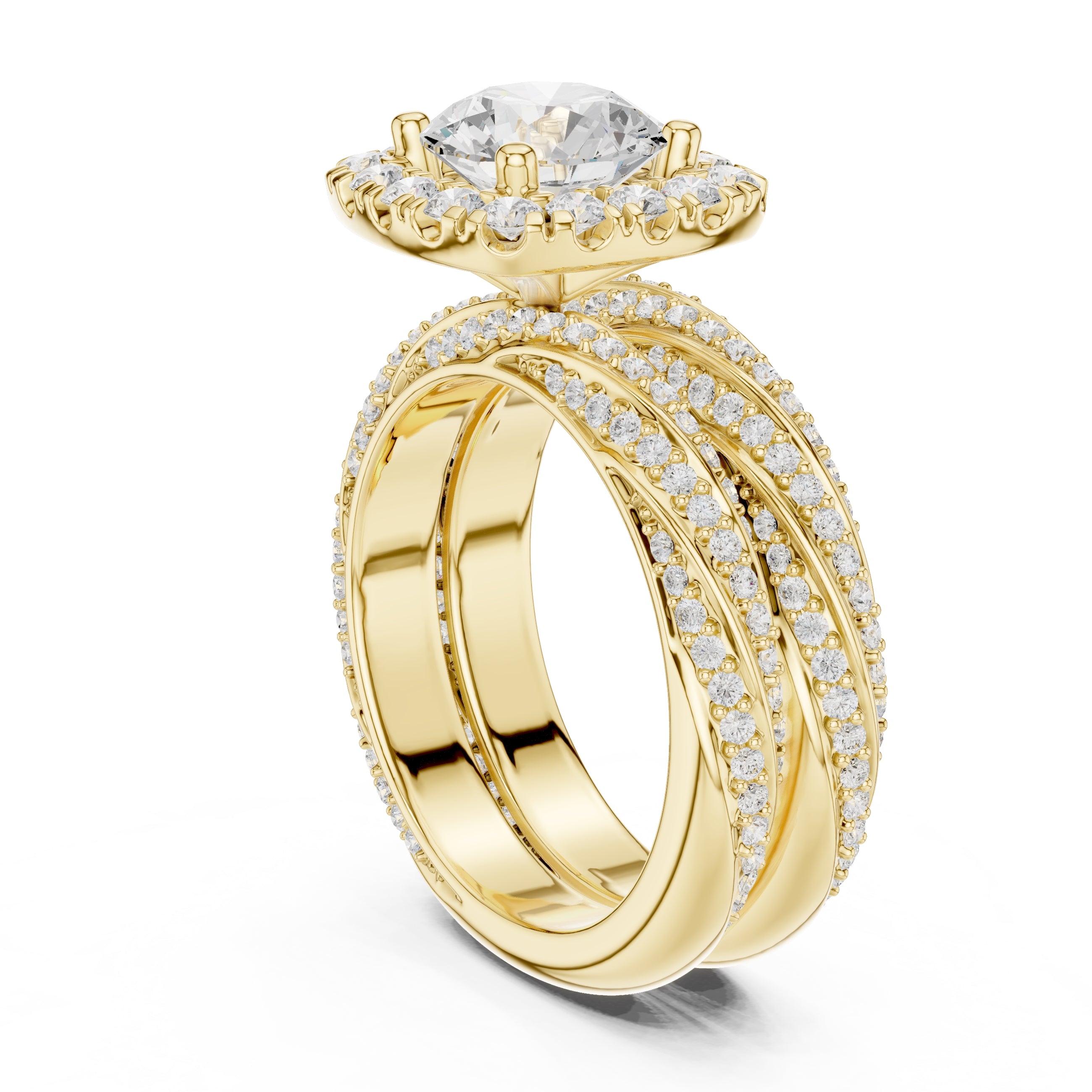 1.50 ct Round Halo Bridal Set 1.5ct Yellow Gold