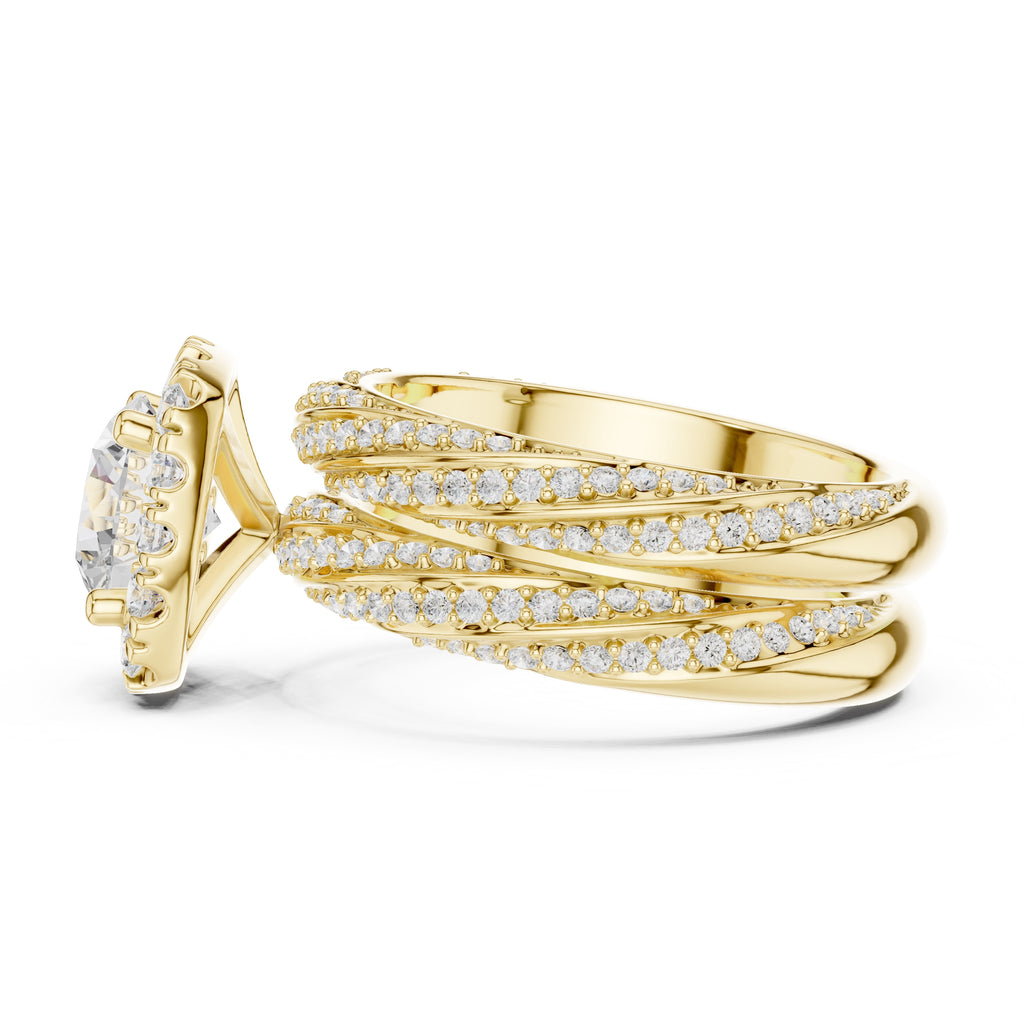 1.50 ct Round Halo Bridal Set 1.5ct Yellow Gold