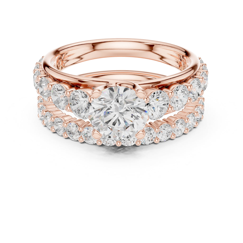 1.00 ct Round Multi-Stone Bridal Ring Set 1ct Rose Gold