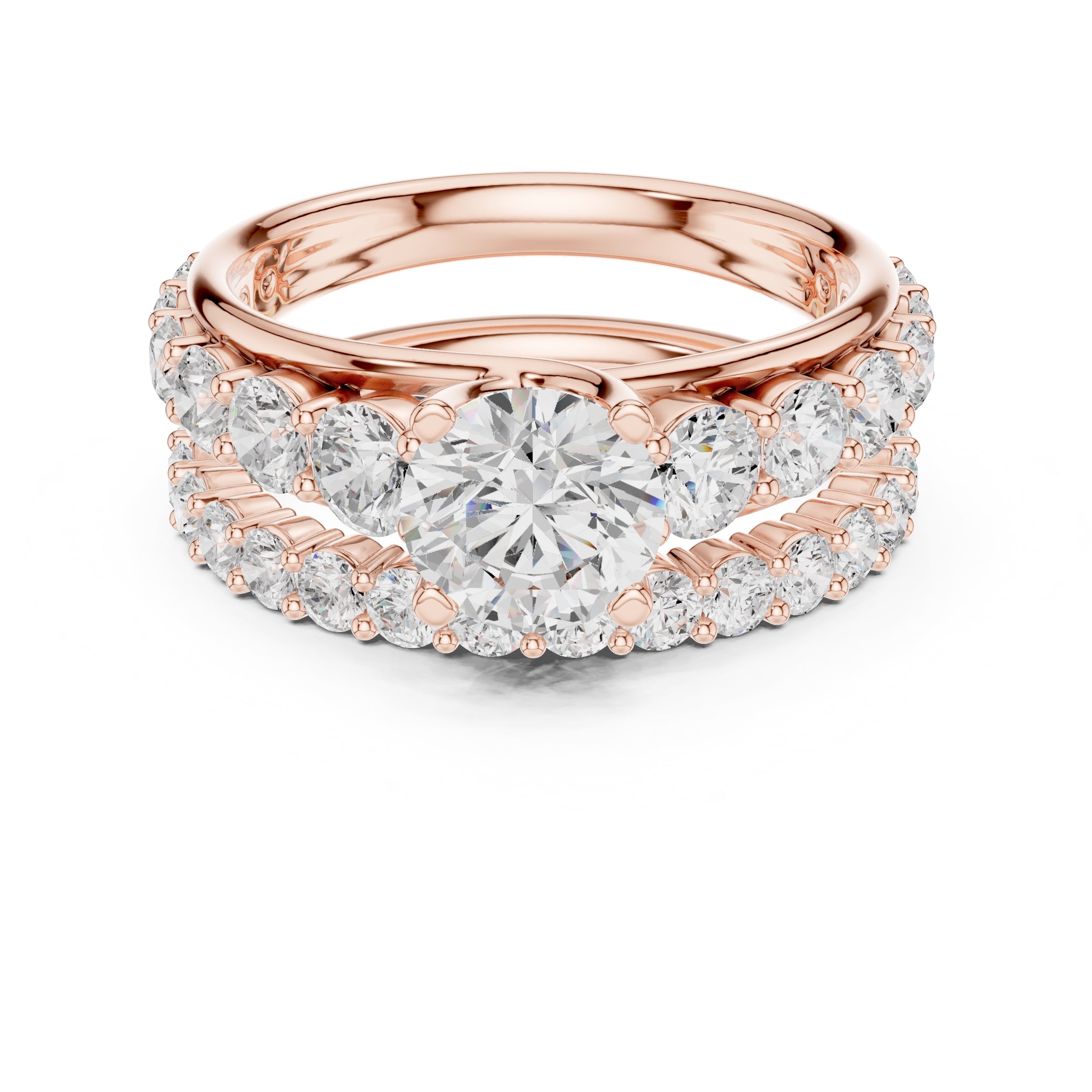 1.00 ct Round Multi-Stone Bridal Ring Set 1ct Rose Gold