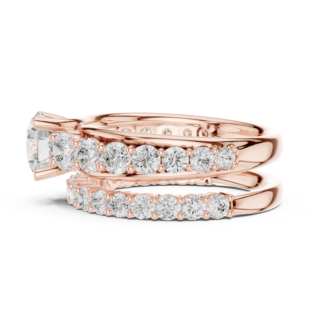 1.00 ct Round Multi-Stone Bridal Ring Set 1ct Rose Gold