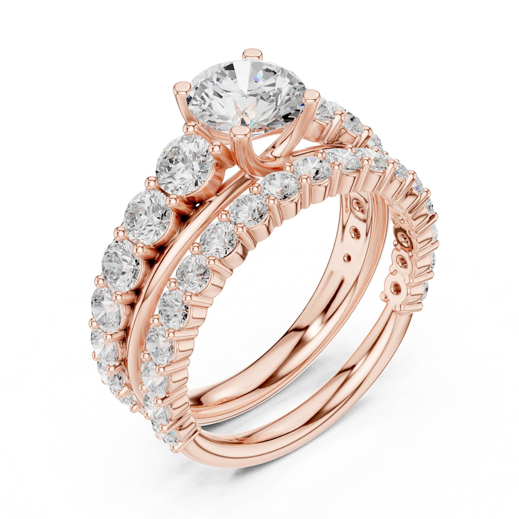 1.00 ct Round Multi-Stone Bridal Ring Set 1ct Rose Gold