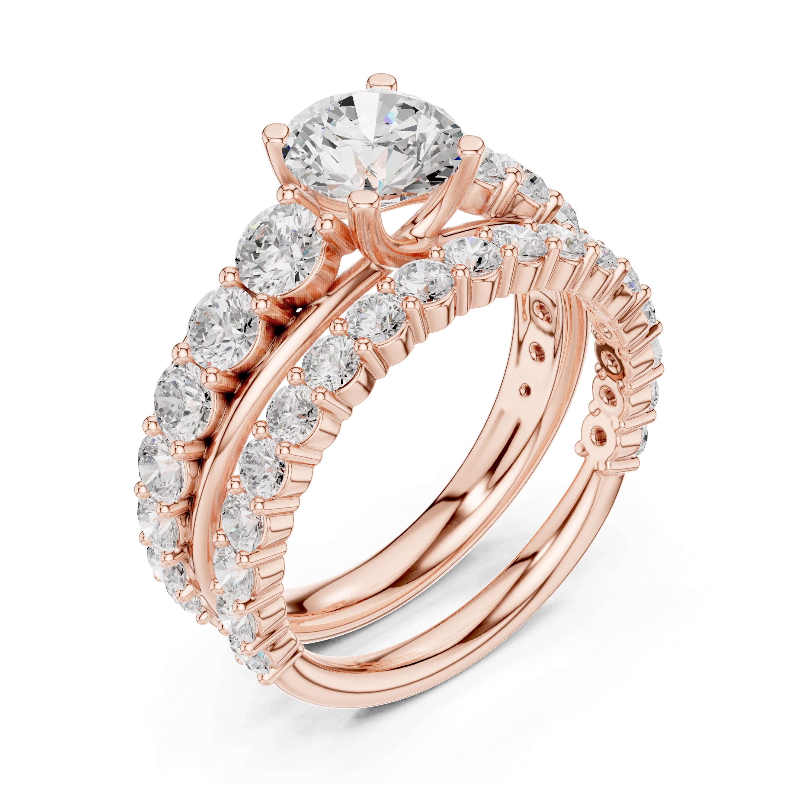 1.00 ct Round Multi-Stone Bridal Ring Set 1ct Rose Gold