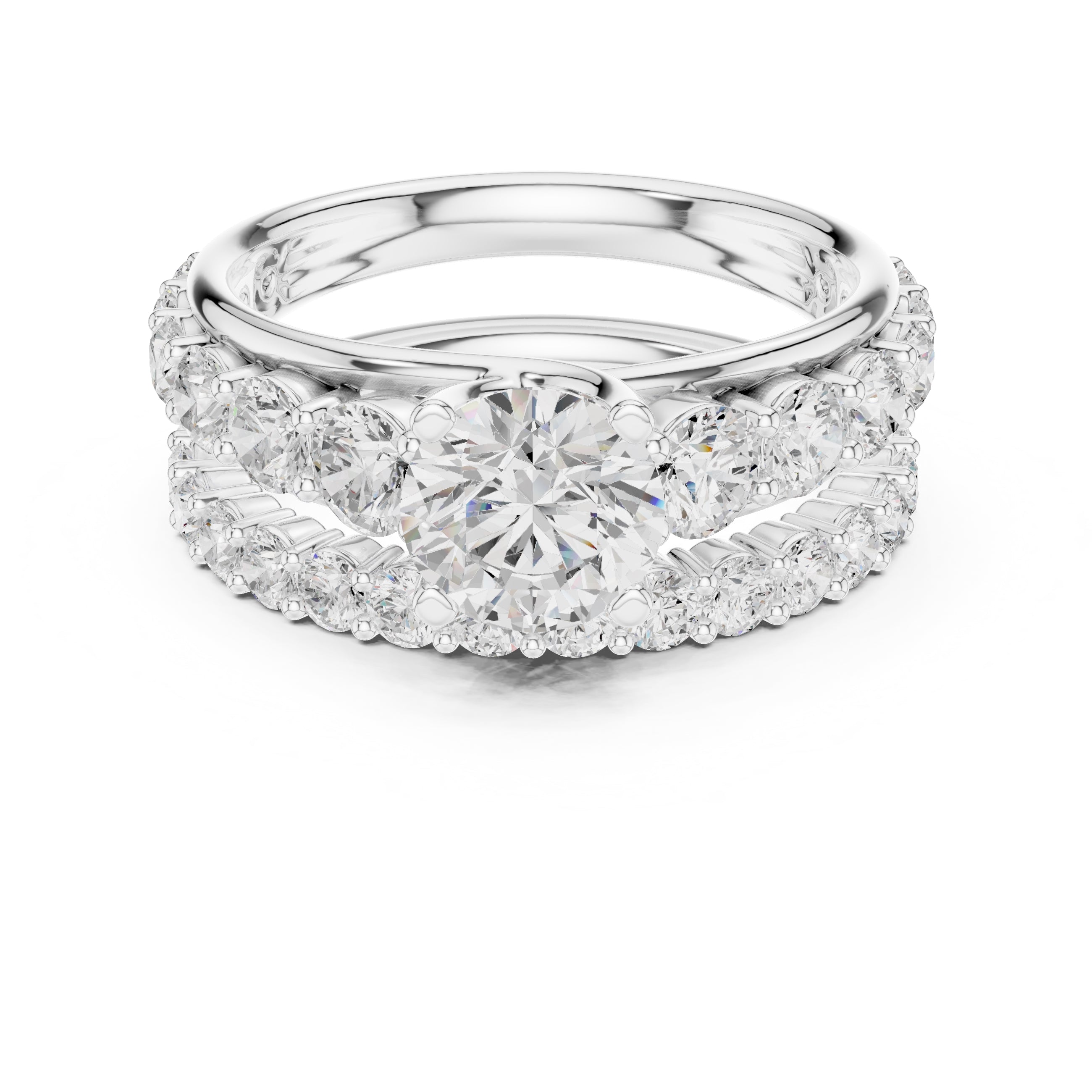 1.00 ct Round Multi-Stone Bridal Ring Set 1ct White Gold