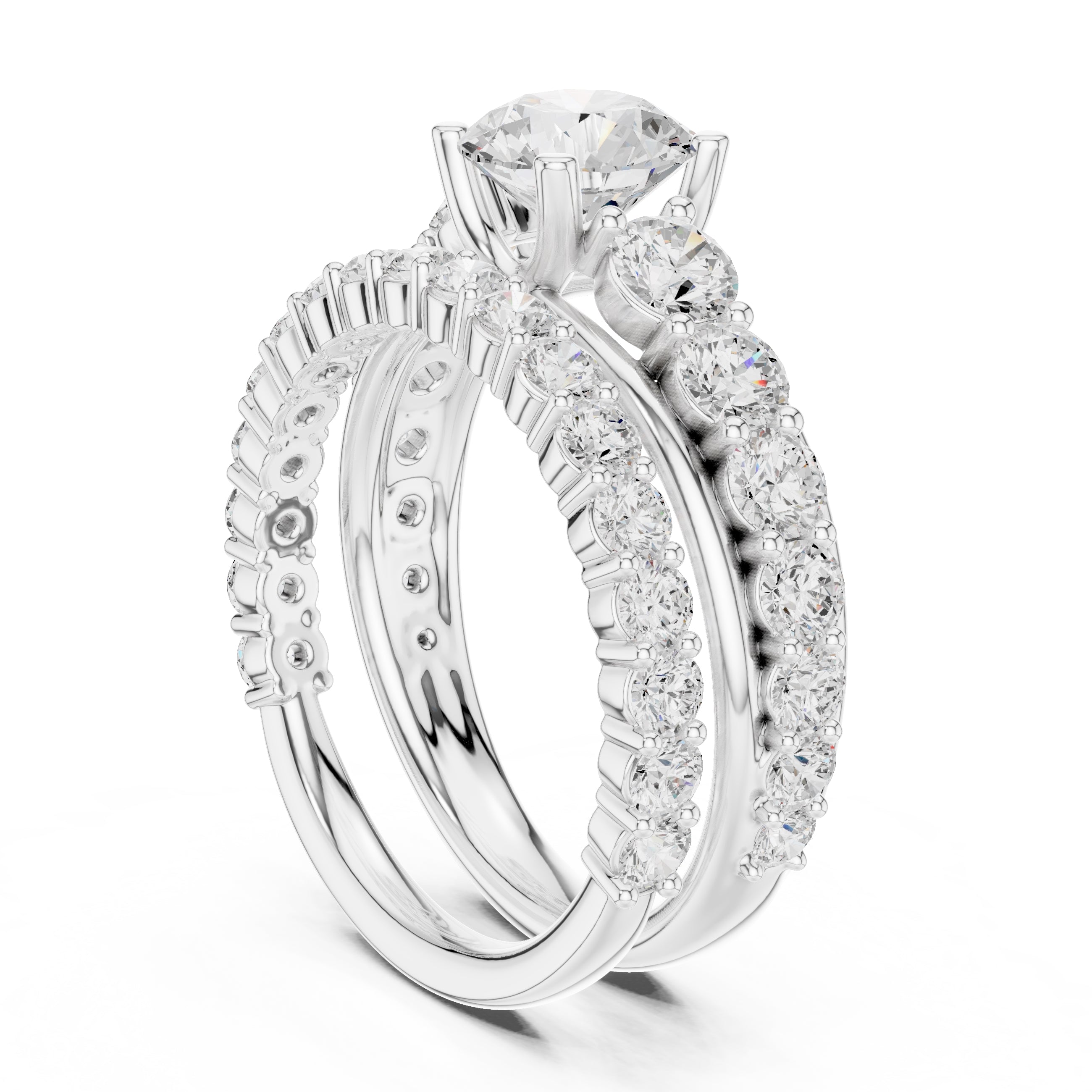 1.00 ct Round Multi-Stone Bridal Ring Set 1ct White Gold