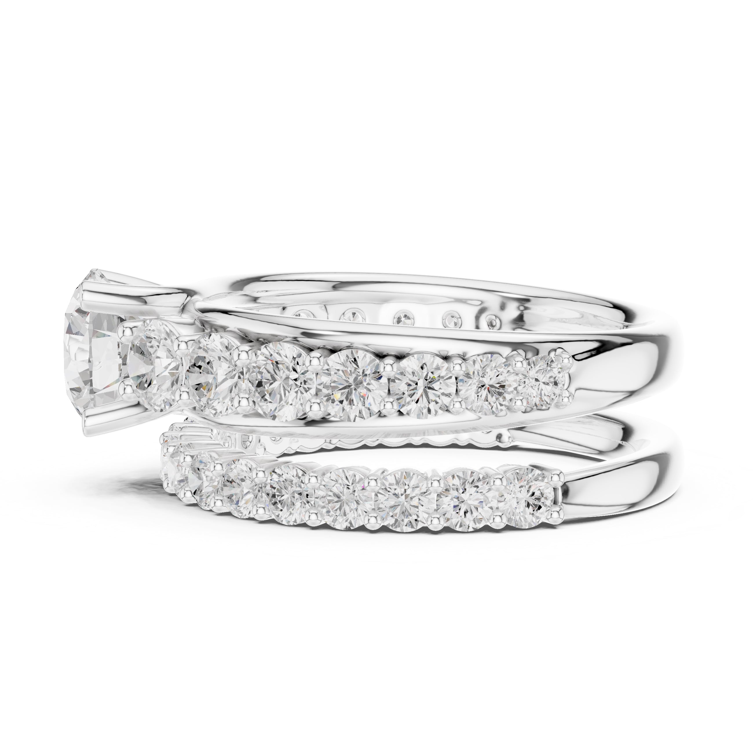 1.00 ct Round Multi-Stone Bridal Ring Set 1ct White Gold