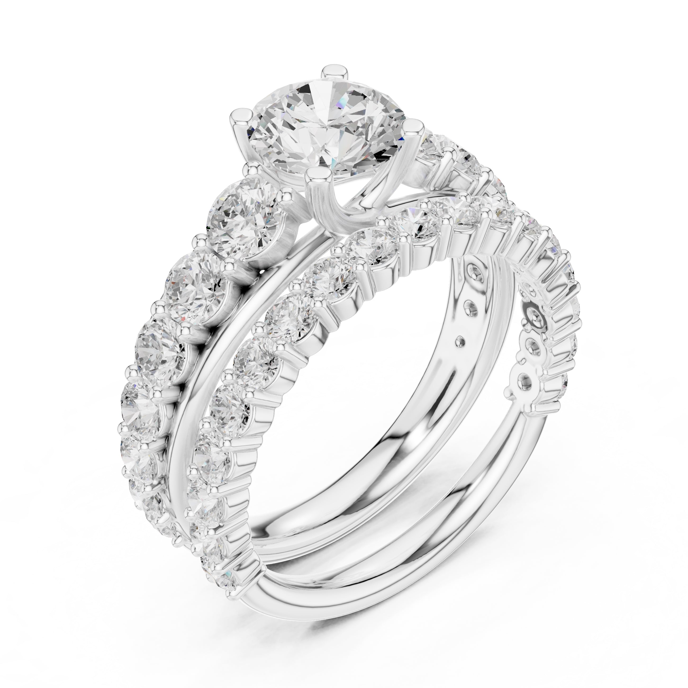 1.00 ct Round Multi-Stone Bridal Ring Set 1ct White Gold
