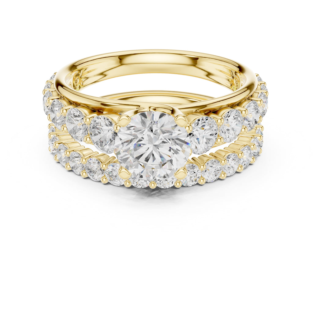 1.00 ct Round Multi-Stone Bridal Ring Set 1ct Yellow Gold