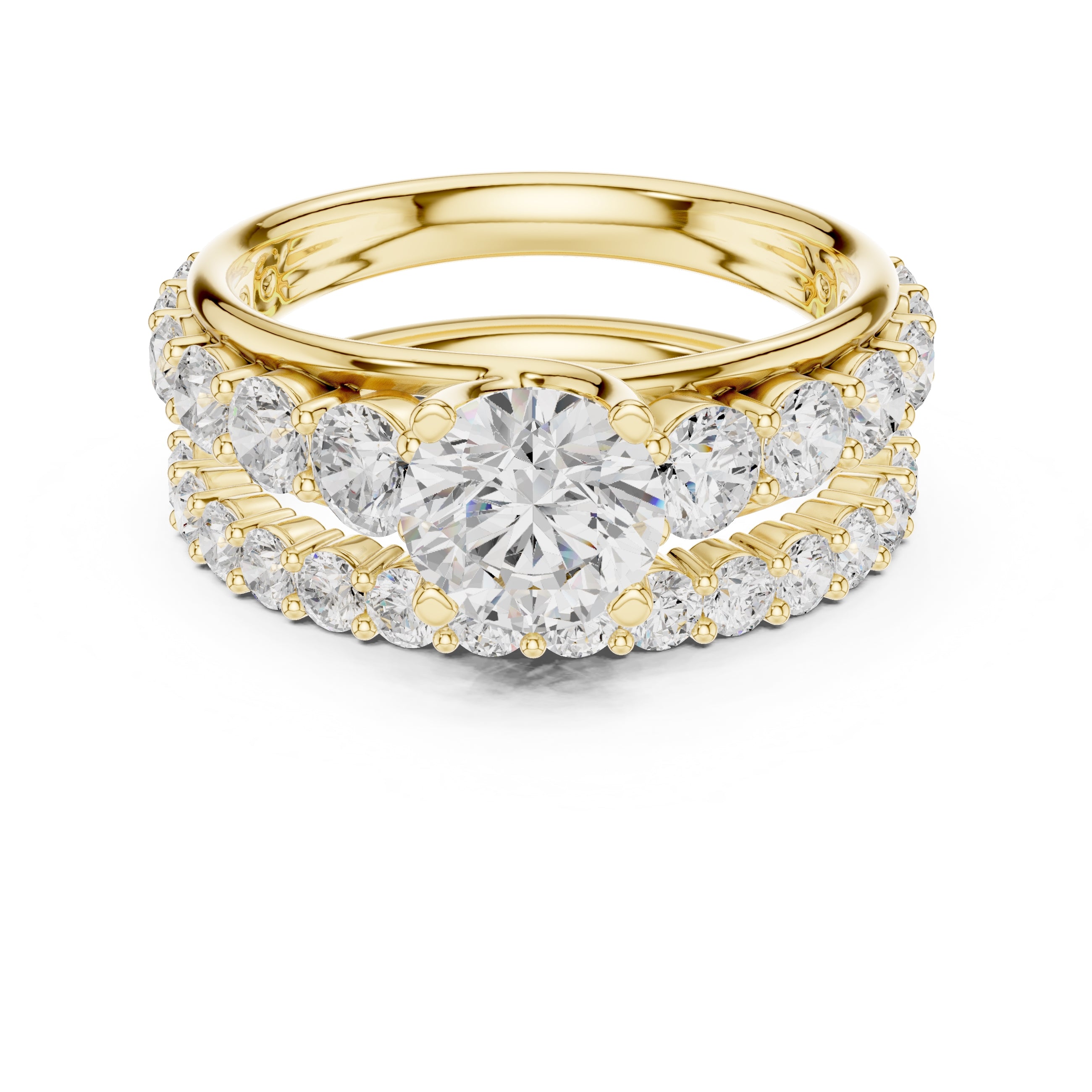 1.00 ct Round Multi-Stone Bridal Ring Set 1ct Yellow Gold