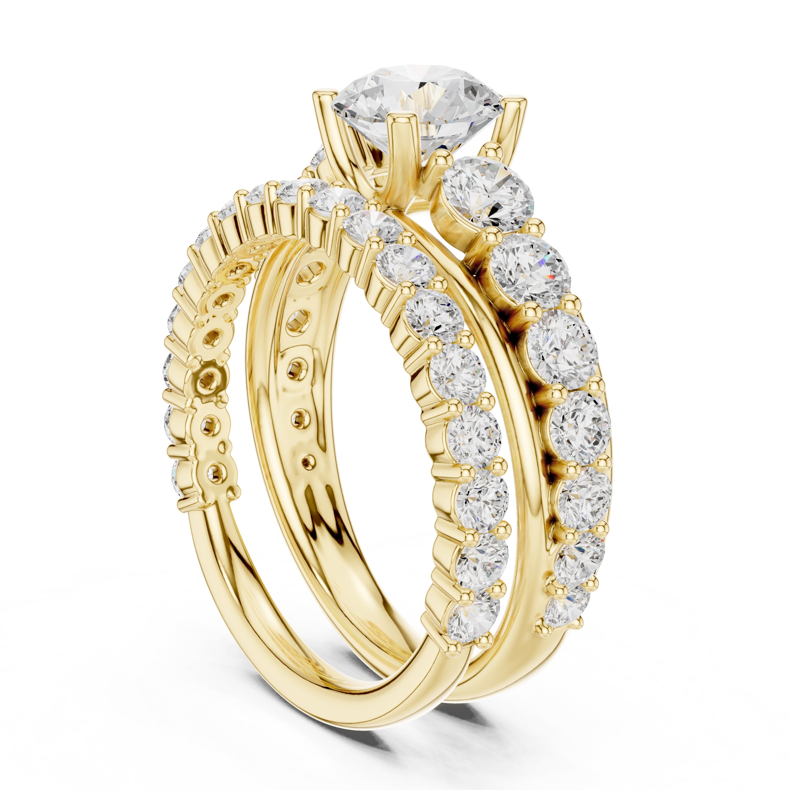 1.00 ct Round Multi-Stone Bridal Ring Set 1ct Yellow Gold