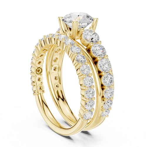 1.00 ct Round Multi-Stone Bridal Ring Set 1ct Yellow Gold
