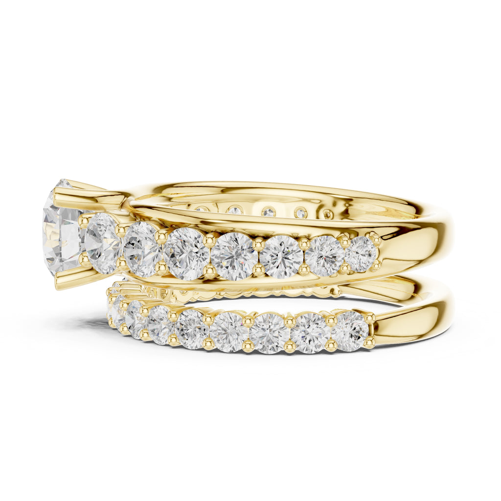 1.00 ct Round Multi-Stone Bridal Ring Set 1ct Yellow Gold