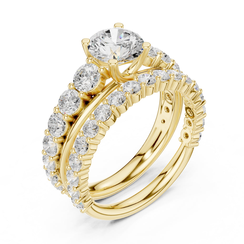 1.00 ct Round Multi-Stone Bridal Ring Set 1ct Yellow Gold