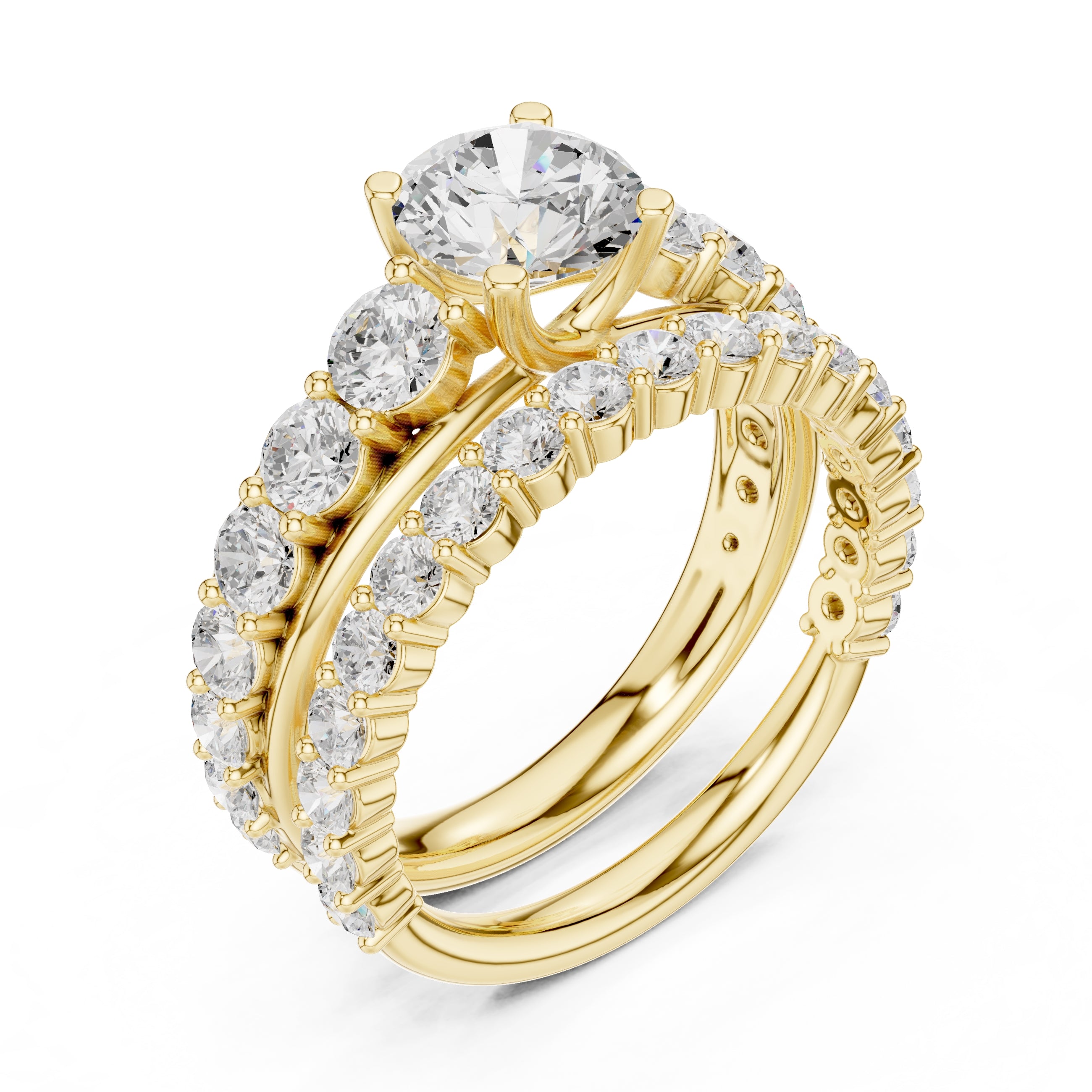 1.00 ct Round Multi-Stone Bridal Ring Set 1ct Yellow Gold