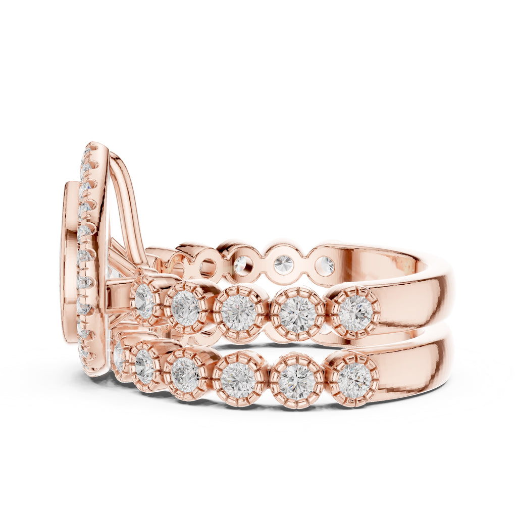 1.00 ct Pear Bezel Halo Bridal Ring Set 1ct Rose Gold