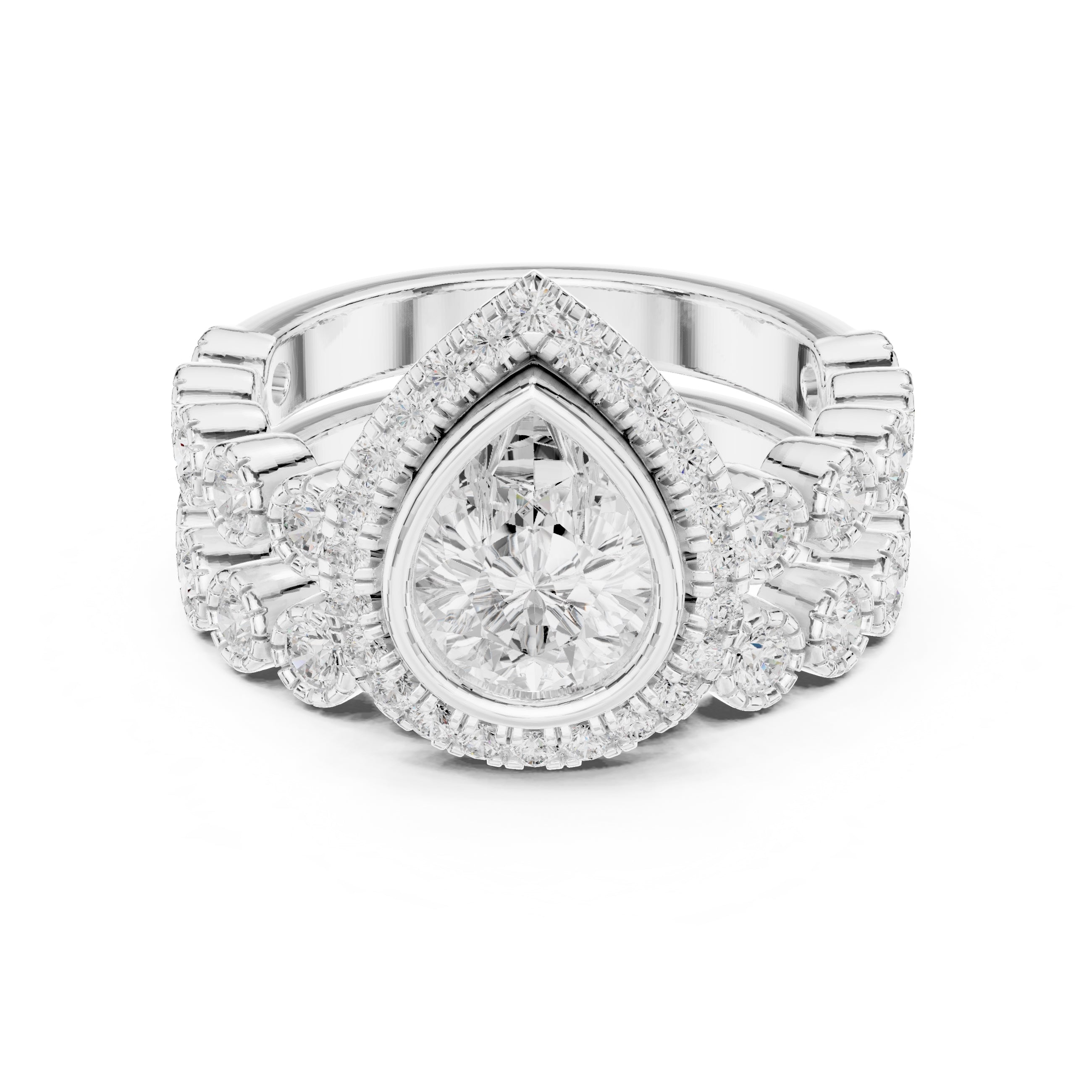 1.00 ct Pear Bezel Halo Bridal Ring Set 1ct White Gold