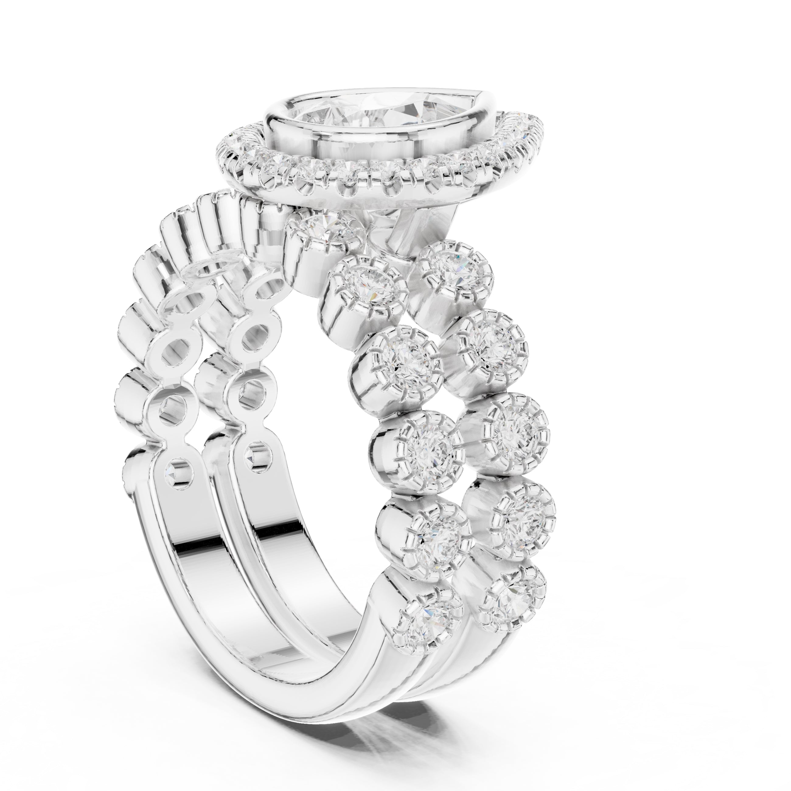 1.00 ct Pear Bezel Halo Bridal Ring Set 1ct White Gold