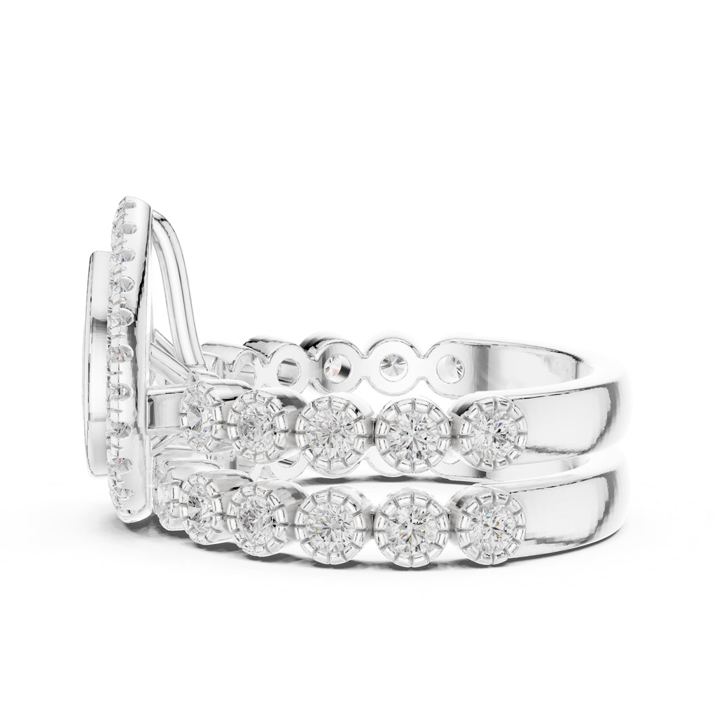 1.00 ct Pear Bezel Halo Bridal Ring Set 1ct White Gold