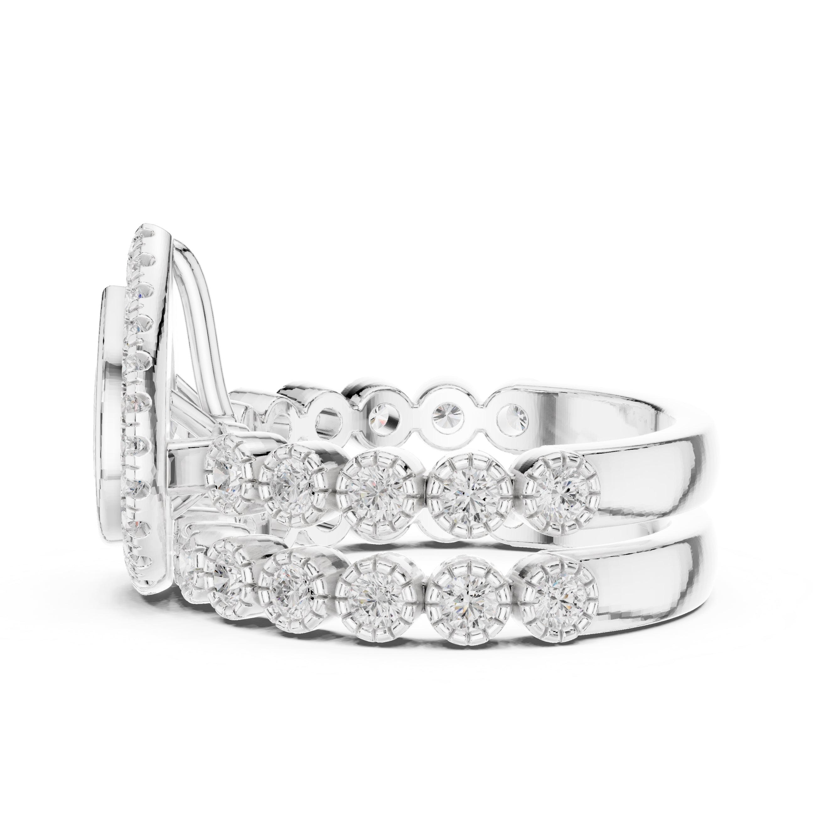 1.00 ct Pear Bezel Halo Bridal Ring Set 1ct White Gold