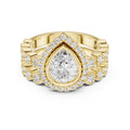 1.00 ct Pear Bezel Halo Bridal Ring Set 1ct Yellow Gold
