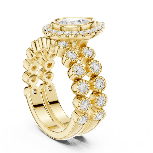 1.00 ct Pear Bezel Halo Bridal Ring Set 1ct Yellow Gold