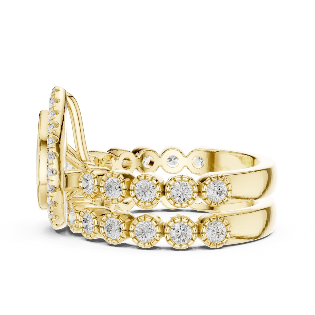 1.00 ct Pear Bezel Halo Bridal Ring Set 1ct Yellow Gold