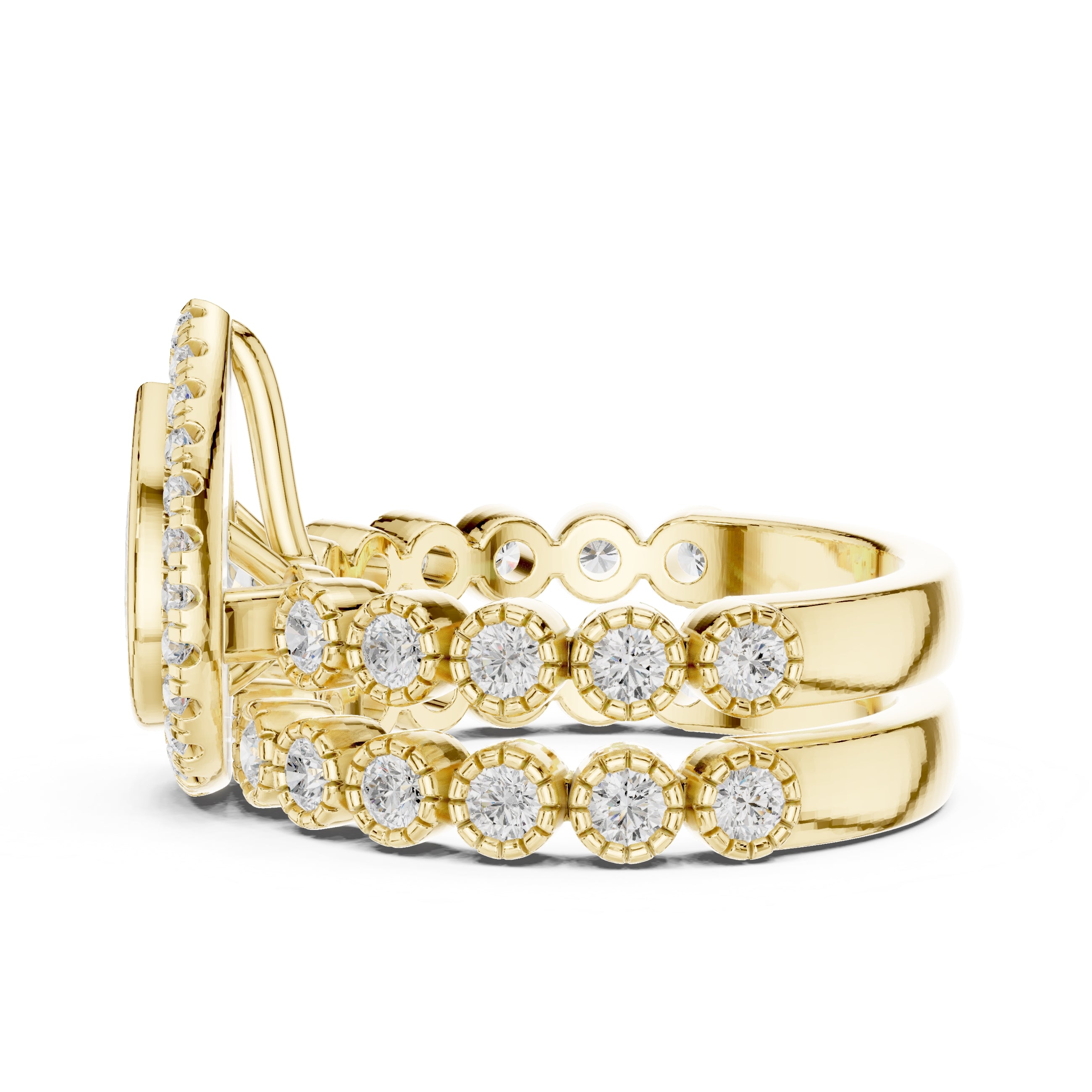 1.00 ct Pear Bezel Halo Bridal Ring Set 1ct Yellow Gold