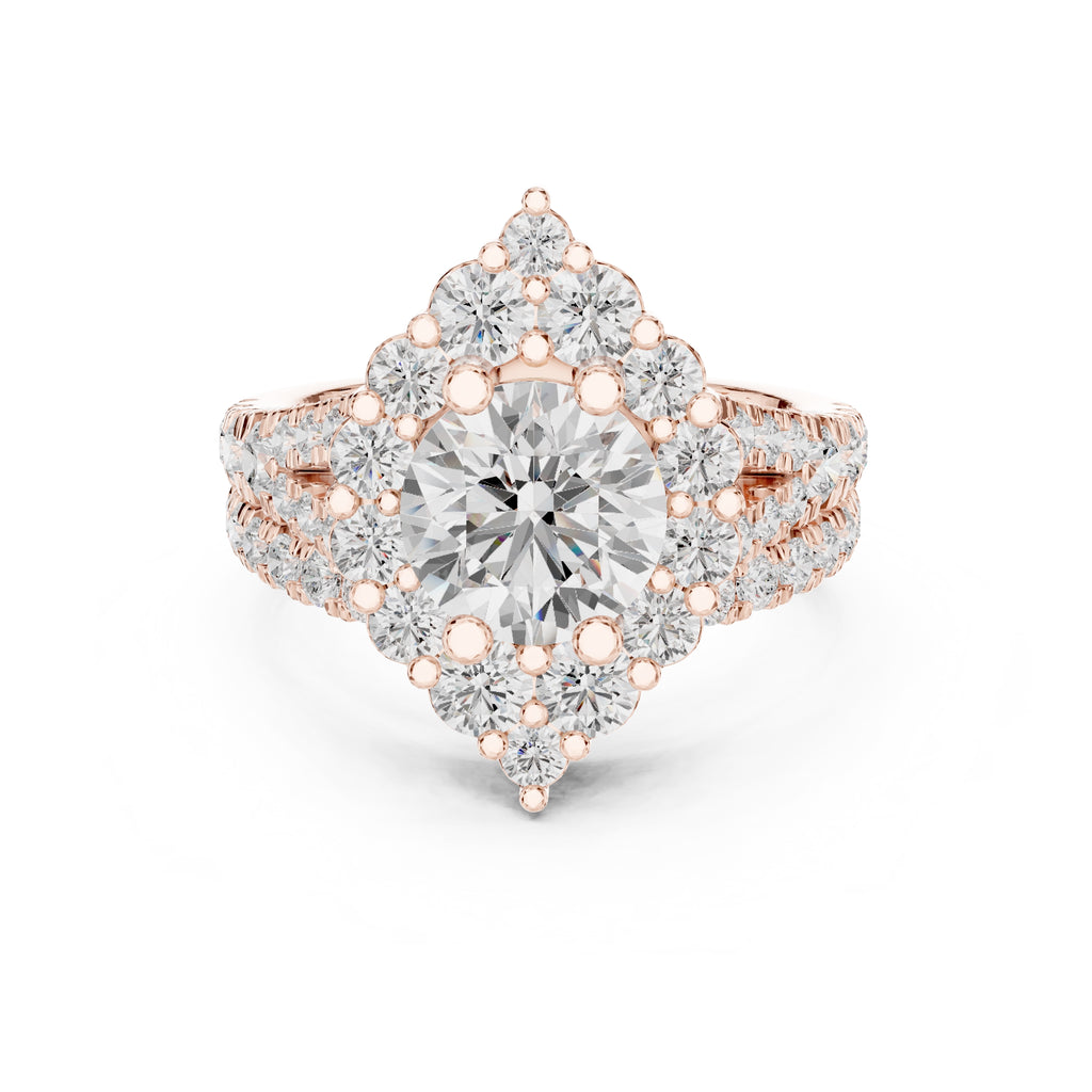 1.50 ct Round Multi-Row Halo Bridal Set 1.5ct Rose Gold