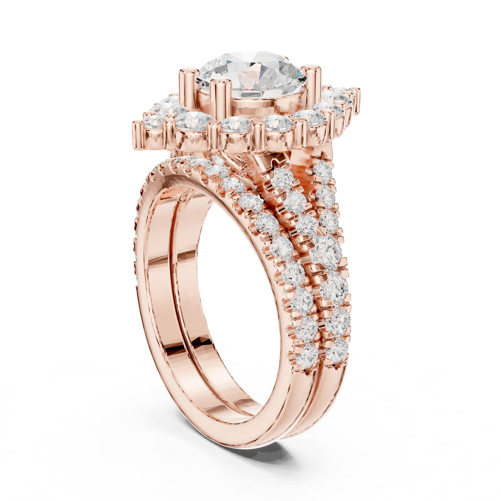 1.50 ct Round Multi-Row Halo Bridal Set 1.5ct Rose Gold