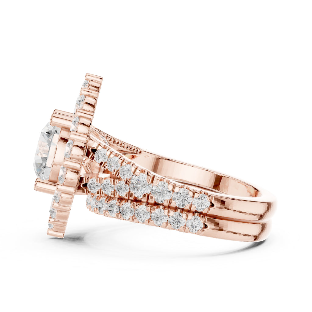 1.50 ct Round Multi-Row Halo Bridal Set 1.5ct Rose Gold